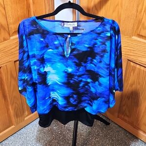 Jennifer Lopez Dolman Top Blouse Butterfly Shape Blue Black Women's Size M